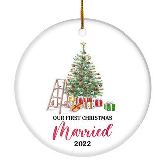 Our First Christmas Married Mr And Mrs 2022 Christmas Tree For Wedding Newlywed Couple 2022 Christmas Tree Ornament - Thegiftio UK