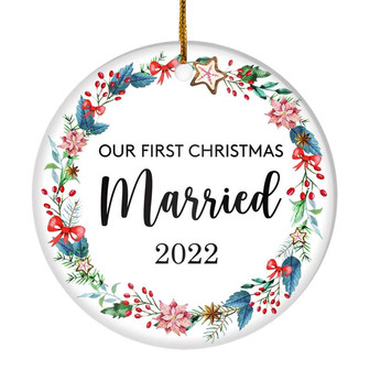 Our First Christmas Married Mr and Mrs 2022 For Wedding Newlywed Couple (19) 2022 Christmas Tree Ornament - Thegiftio UK