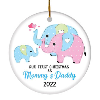 Our First Christmas as Mommy and Daddy 2022 1st Xmas Ornament for New Parents Elephant Mom Dad Newborn Baby Christmas Tree Ornament