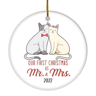 Our First Christmas As Mr And Mrs 2022 Cat For Wedding Newlywed Couple (17) 2022 Christmas Tree Ornament - Thegiftio UK