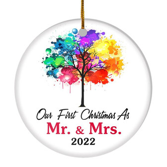 Our First Christmas As Mr And Mrs 2022 Colorful Tree For Wedding Newlywed Couple (16) 2022 Christmas Tree Ornament - Thegiftio UK