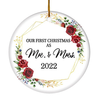 Our First Christmas As Mr And Mrs 2022 Flower For Wedding Newlywed Couple (12) 2022 Christmas Tree Ornament - Thegiftio UK