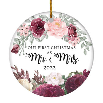 Our First Christmas As Mr And Mrs 2022 Flower For Wedding Newlywed Couple (11) 2022 Christmas Tree Ornament - Thegiftio UK