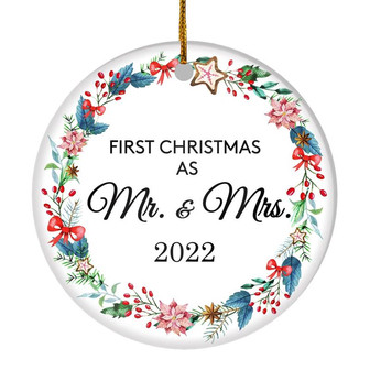 Our First Christmas As Mr and Mrs 2022 For Wedding Newlywed Couple (19) 2022 Christmas Tree Ornament - Thegiftio UK