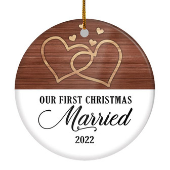 Our First Christmas As Mr And Mrs 2022 White Brown Wood For Wedding Newlywed Couple 2022 Christmas Tree Ornament - Thegiftio UK
