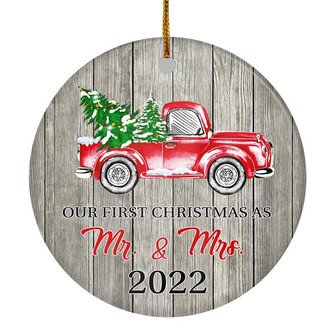 Our First Christmas As Mr And Mrs Ornaments Rustic Ornament With Red Truck And Green Tree 2022 First Xmas Wedding Presents For Newlywed Holiday Christmas Tree Ornament - Thegiftio UK