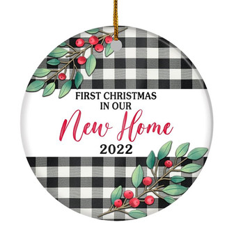 First Christmas In Our New Home Mr And Mrs 2022 Black White Buffalo Plaid For Wedding Newlywed Couple (20) Christmas Tree Ornament - Thegiftio UK