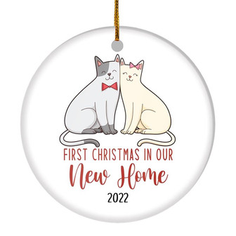 First Christmas In Our New Home Mr And Mrs 2022 Cat For Wedding Newlywed Couple (17) 2022 Christmas Tree Ornament - Thegiftio UK