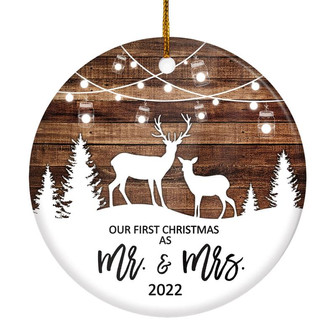 First Christmas In Our New Home Mr And Mrs 2022 Deer Christmas Tree For Wedding Newlywed Couple Christmas Tree Ornament - Thegiftio
