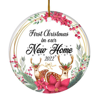 First Christmas In Our New Home Mr And Mrs 2022 Deer Christmas For Wedding Newlywed Couple (15) Christmas Tree Ornament - Thegiftio