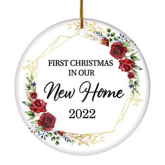 First Christmas In Our New Home Mr And Mrs 2022 Flower For Wedding Newlywed Couple (12) 2022 Christmas Tree Ornament - Thegiftio UK