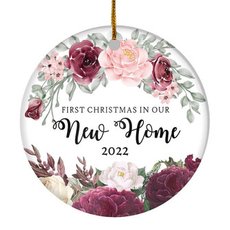 First Christmas In Our New Home Mr And Mrs 2022 Flower For Wedding Newlywed Couple (11) 2022 Christmas Tree Ornament - Thegiftio UK