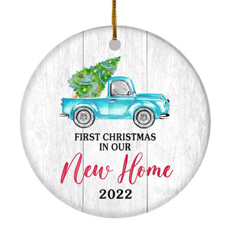 First Christmas In Our New Home Mr And Mrs 2022 Truck Tree Wood For Wedding Newlywed Couple (18) Christmas Tree Ornament - Thegiftio UK