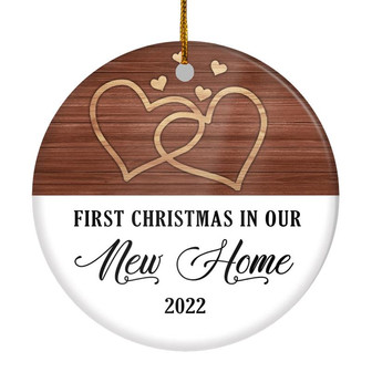 First Christmas In Our New Home Mr And Mrs 2022 White Brown Wood For Wedding Newlywed Couple 2022 Christmas Tree Ornament - Thegiftio UK