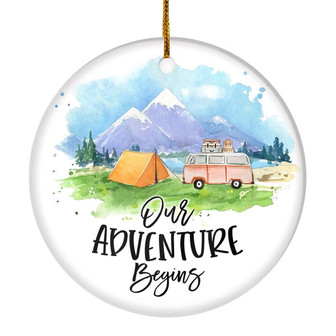 First Christmas Ornaments Rustic With Red Truck And Green Tree First XMAS Wedding Presents For Newlywed Our Adventure Begins Holiday Christmas Tree Ornament - Thegiftio UK