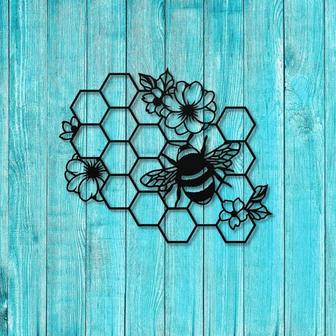 Floral Bee Wall Art, Honeycomb Wall Art, Honey Bee Wall Art, Gifts Beekeeper, Bee Garden Wall Decor, Apiarist Gift, Bumble Bee Wall Art - Thegiftio UK