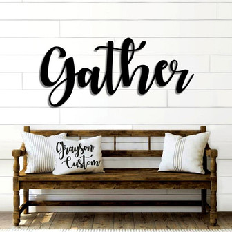 Gather Script Word Sign Rustic Metal Gather Sign Housewarming Farmhouse Decor Metal Wall Art Metal Word Artword Art - Thegiftio
