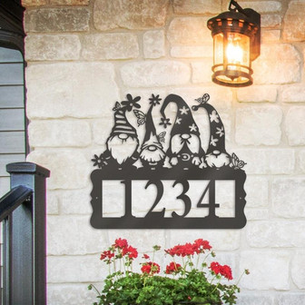 Gnome Address Metal Home Art, Laser Cut Metal Art - Thegiftio