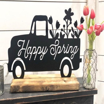 Happy Spring Metal Decor Spring Metal Sign Farmhouse Shelf Decor Metal Sign Housewarming Gift Rustic Metal And Wood Farm Sign - Thegiftio