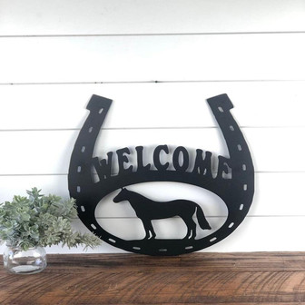Horse Shoe Welcome Metal Art Welcome Horse Sign Barn Sign Horse Stall Sign Horse Metal Home Decor Ranch Sign Farm Home Decor - Thegiftio UK