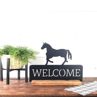 Horse Welcome Sign Farmhouse Welcome Sign Ranch Sign Horse Decor Metal Art Sign With Base Horse Sign Rustic Metal Sign Farm Sign - Thegiftio UK