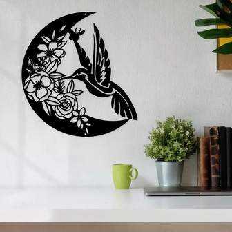 Hummingbird And Moon Metal Sign, Birthday Gift, Bird Lovers Gift, Fairy Garden - Thegiftio