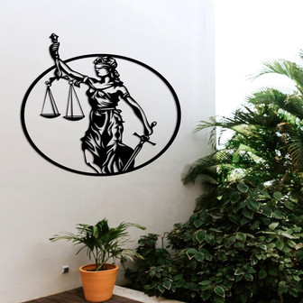 Lady Justice Metal Wall Art, Law Office Gift, Scale of Justice, Themis Justitia, Metal Wall Art, Lawyer Gift - Thegiftio UK