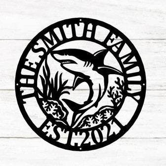 Last name Shark Sign, Shark Metal Sign, Metal Shark Sign, Metal Wall Art, Metal Monogram Sign, Living Room Decor - Thegiftio