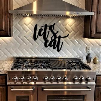 Let's Eat Metal Sign Kitchen Sign Wall Hanging Rustic Wall Decor Farmhouse Style Dining Room Sign Script Words For The Wall - Thegiftio UK