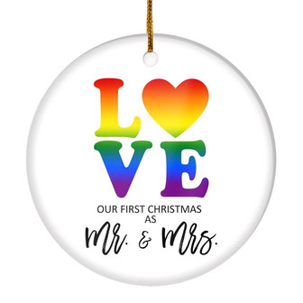 LGBT LOVE Christmas Ornament First Christmas Mrs & Mrs Wedding Present Lesbian Married Couple Gay Women First Holiday Marriage Rainbow - Thegiftio UK