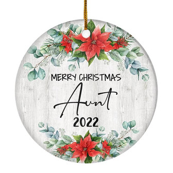 Merry Christmas Aunt 2022 Ornament New Aunt Farmhouse Rustic Gray Wood Deep Red Poinsettia Flower Decoration Christmas Tree Ornament - Thegiftio UK