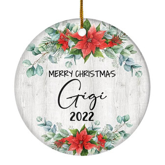 Merry Christmas Gigi 2022 Ornament New Gigi Farmhouse Rustic Gray Wood Deep Red Poinsettia Flower Decoration Christmas Tree Ornament - Thegiftio UK