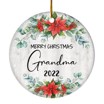 Merry Christmas Grandma 2022 Ornament New Grandma Farmhouse Rustic Gray Wood Deep Red Poinsettia Flower Decoration Christmas Tree Ornament - Thegiftio UK