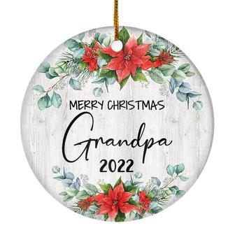 Merry Christmas Grandpa 2022 Ornament New Grandpa Farmhouse Rustic Gray Wood Deep Red Poinsettia Flower Decoration Christmas Tree Ornament - Thegiftio UK