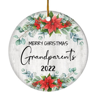 Merry Christmas Grandparents 2022 Ornament New GrandGrandparents Farmhouse Rustic Gray Wood Deep Red Poinsettia Flower Decoration Christmas Tree Ornament - Thegiftio UK