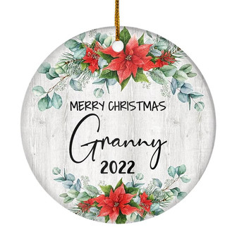 Merry Christmas Granny 2022 Ornament New Granny Farmhouse Rustic Gray Wood Deep Red Poinsettia Flower Decoration Christmas Tree Ornament - Thegiftio