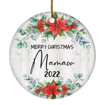 Merry Christmas Mamaw 2022 Ornament New Mamaw Farmhouse Rustic Gray Wood Deep Red Poinsettia Flower Decoration Christmas Tree Ornament - Thegiftio UK
