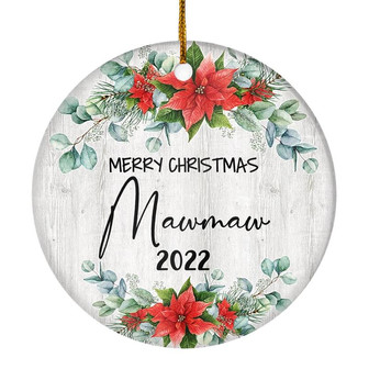 Merry Christmas Mawmaw 2022 Ornament New Mawmaw Farmhouse Rustic Gray Wood Deep Red Poinsettia Flower Decoration Christmas Tree Ornament - Thegiftio UK