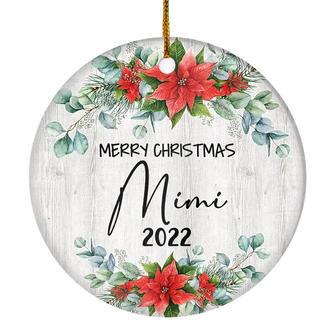 Merry Christmas Mimi 2022 Ornament New Mimi Farmhouse Rustic Gray Wood Deep Red Poinsettia Flower Decoration Christmas Tree Ornament - Thegiftio UK