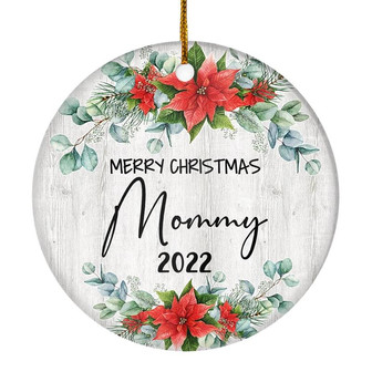 Merry Christmas Mommy 2022 Ornament New Mommy Farmhouse Rustic Gray Wood Deep Red Poinsettia Flower Decoration Christmas Tree Ornament - Thegiftio UK