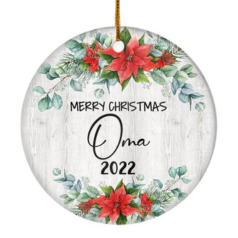 Merry Christmas Oma 2022 Ornament New Oma Farmhouse Rustic Gray Wood Deep Red Poinsettia Flower Decoration Christmas Tree Ornament - Thegiftio UK