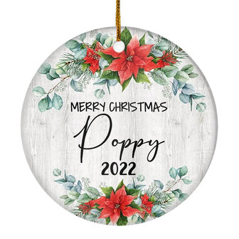 Merry Christmas Poppy 2022 Ornament New Poppy Farmhouse Rustic Gray Wood Deep Red Poinsettia Flower Decoration Christmas Tree Ornament - Thegiftio UK