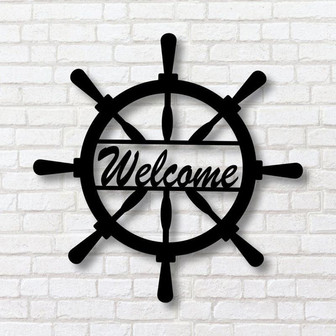 Metal Captain Wheel Welcome Sign Metal Farm Sign Metal Wall Art Farmhouse Decor Housewarming Metal Sign For Sailor - Thegiftio UK
