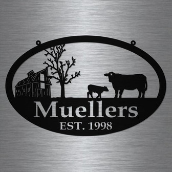 Metal Farm Sign Barn And Cow - Personalized Family Name Metal Sign - Housewarming Gift - Thegiftio UK