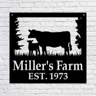 Metal Farm Sign , Custom Cow and Calf Sign - Personalized Family Name Metal Sign - Wedding Gift - Personalized Gift