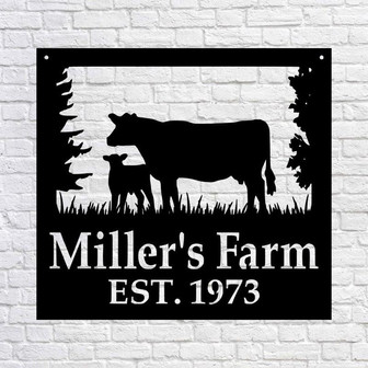 Metal Farm Sign , Custom Cow and Calf Sign - Personalized Family Name Metal Sign - Wedding Gift - Thegiftio UK