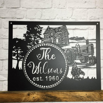 Metal Farm Sign With Tractor Farm Scene Cut Metal Sign Metal Wall Art Metal House Sign - Thegiftio UK