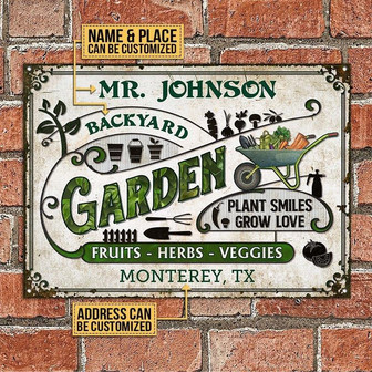 Metal Sign- Attractive Design Garden Vegetable Plant Smiles Rectangle Metal Sign Custom Name Place Address - Thegiftio