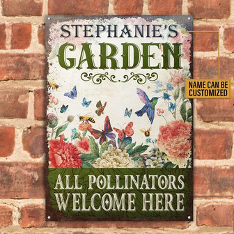Metal Sign- Attractive Garden Pollinators Welcome Custom Name Rectangle Metal Sign Beautiful Design - Thegiftio UK
