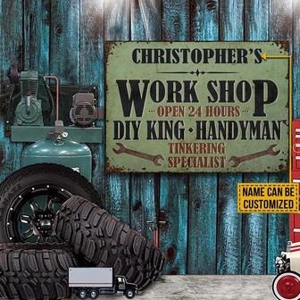 Metal Sign- Auto Garage Diy King Handyman Rectangle Metal Sign Custom Name Beautiful Design - Thegiftio UK